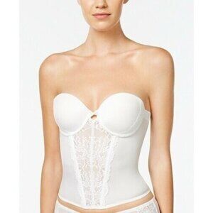 Maidenform Super Sexy Strapless Floral Lace Push-Up Bustier MFB100 White 36B